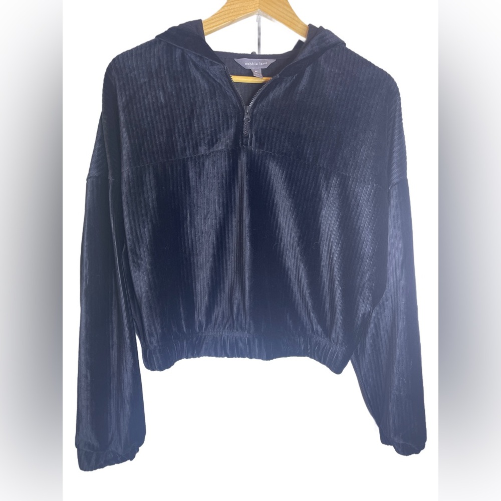 Cobble Lane velvet ribbed hoodie.